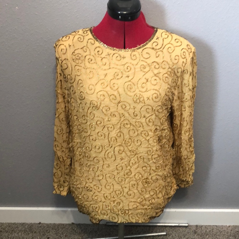Vintage Valerie Stevens Evening top Women's 12 formal sequins cocktail 100% silk